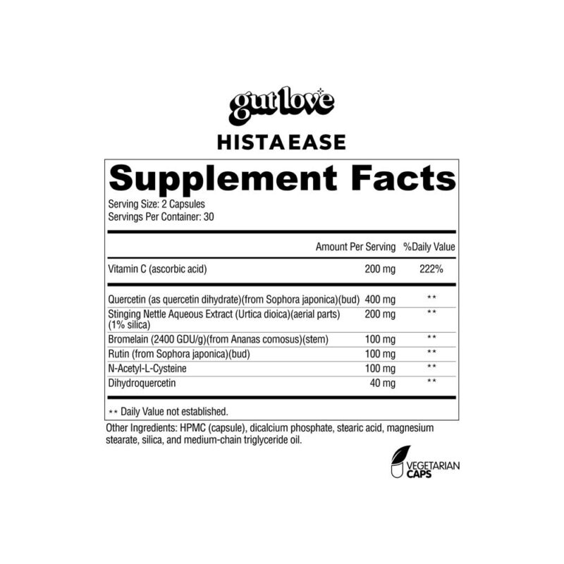 Gut Love HistaEase Immune Support Supplement Facts