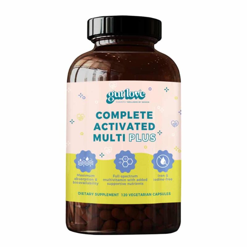 Gut Love Supplements Complete Activated Multi Plus Multivitamin Dark Glass Bottle