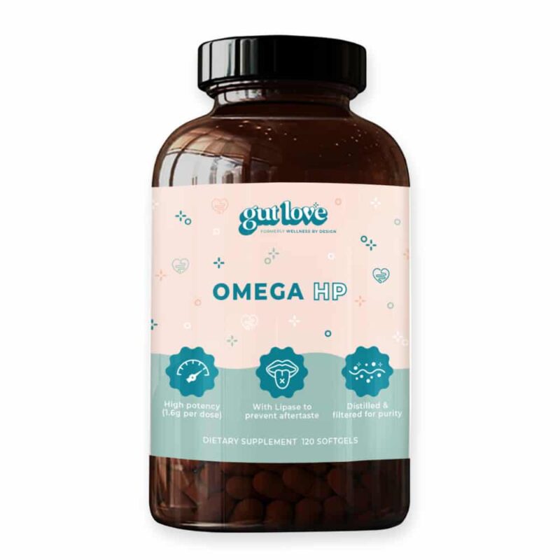 Gut Love Supplements Omega HP Omega-3's Dark Glass Bottle